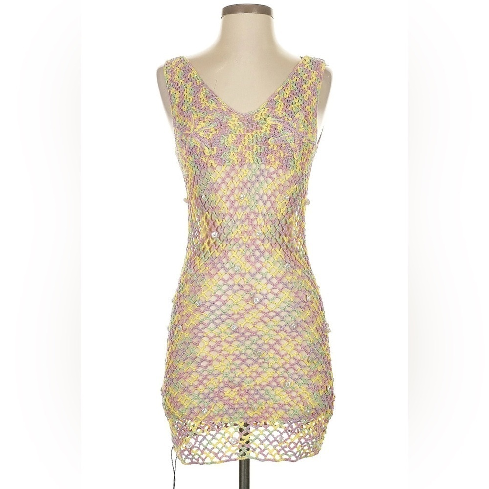 NWT Lovers and Friends Pippo Crochet Mini Dress in Pink - swim coverup - XS - Picture 4 of 7